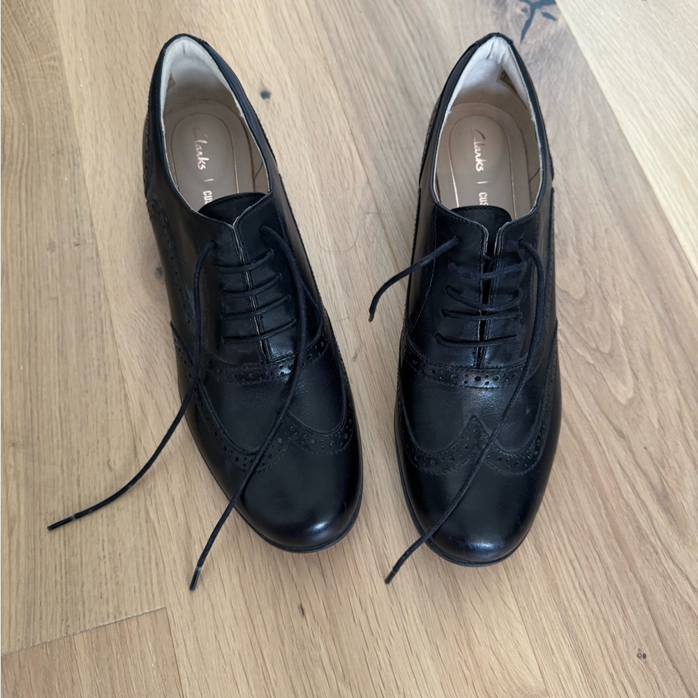 New Clarks Hamble Oak Black Leather Shoes, Size 10